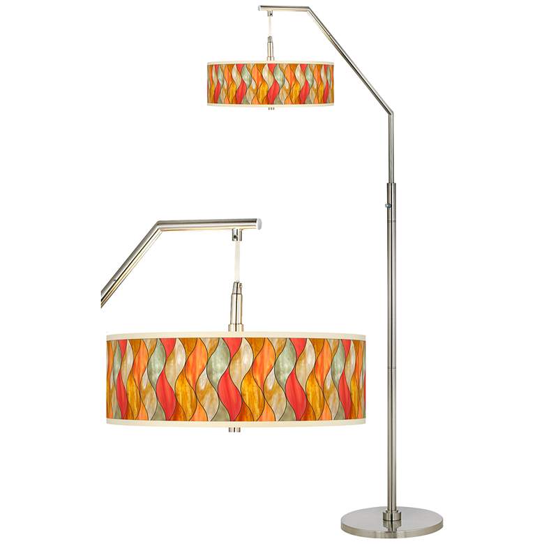 Image 1 Giclee Glow 71 1/2" Flame Mosaic Shade Modern Arc Floor Lamp