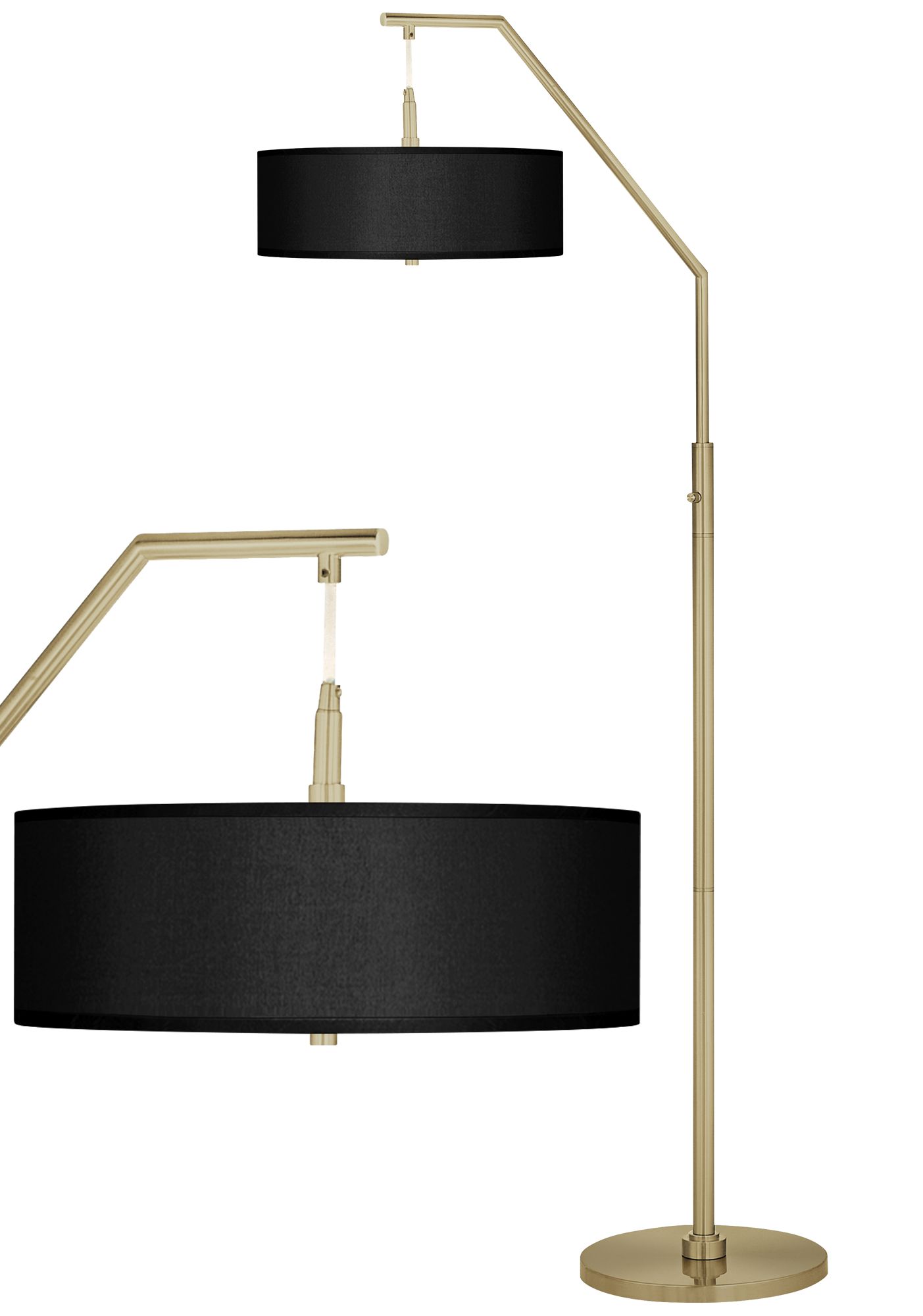 Image Giclee Glow 71 1/2" High Black Faux Silk Shade Gold Arc Floor Lamp