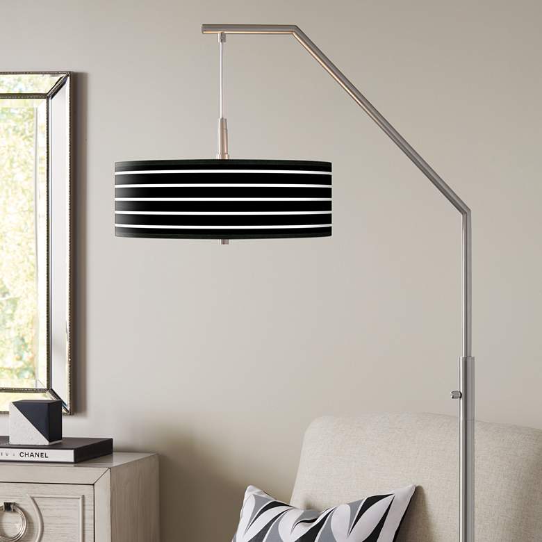 Image 1 Giclee Glow 71 1/2" High Bold Black Stripe Shade Arc Floor Lamp