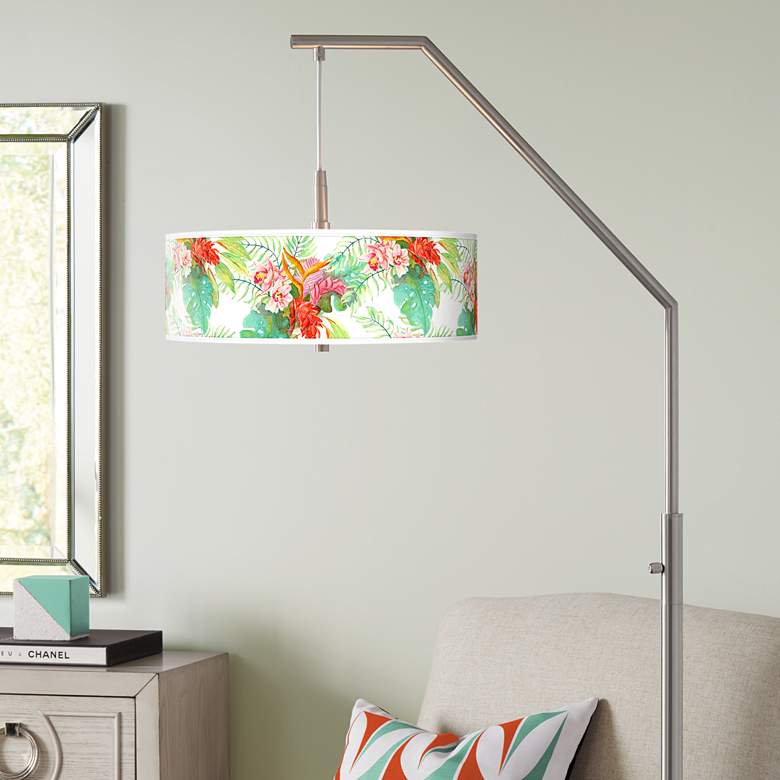 Image 1 Giclee Glow 71 1/2" High Island Floral Shade Arc Floor Lamp