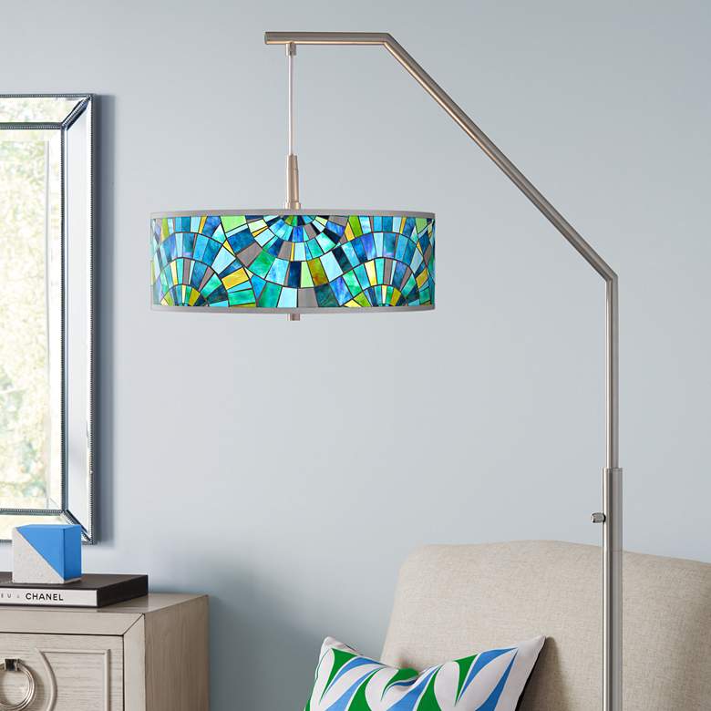Image 1 Giclee Glow 71 1/2" Lagos Mosaic Shade Modern Arc Floor Lamp