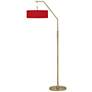 Giclee Glow 71 1/2" Red Faux Silk Giclee Warm Gold Arc Floor Lamp