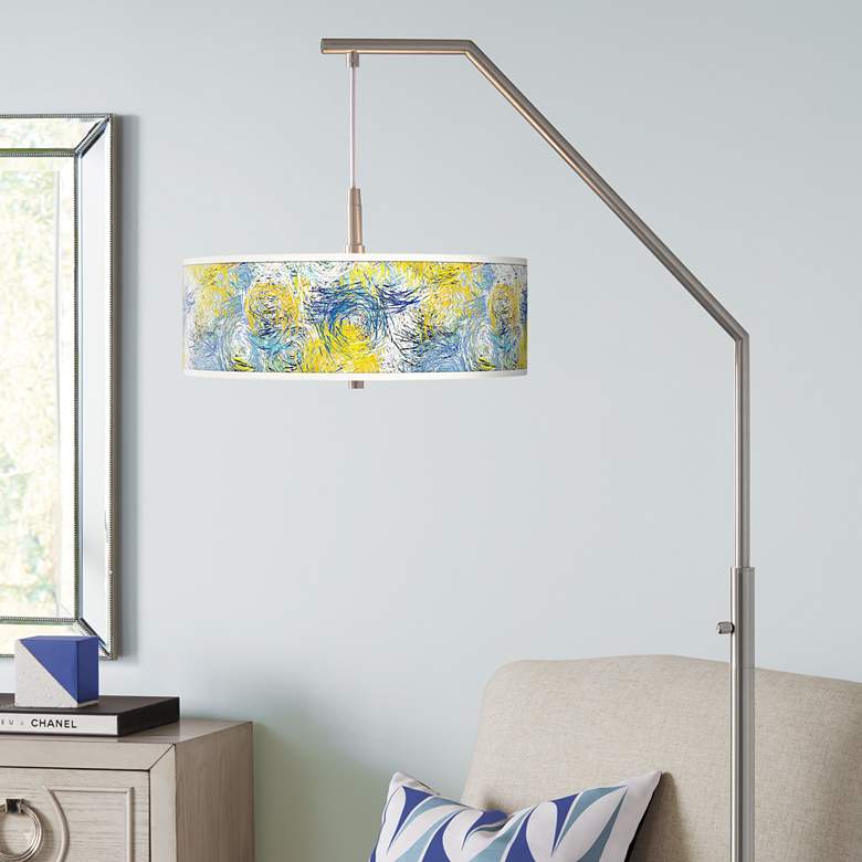 Image 1 Giclee Glow 71 1/2" Starry Dawn Pattern Giclee Shade Arc Floor Lamp