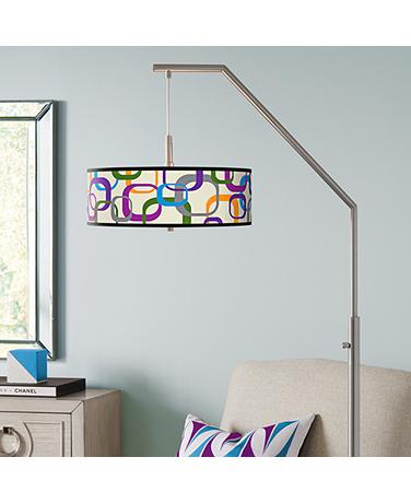 Giclee Glow 71 1/2" Retro Squares Pattern Giclee Shade Arc Floor Lamp