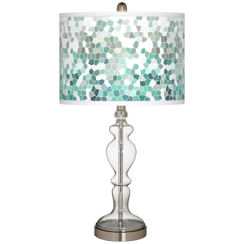 Image 2 Giclee Glow Apothecary 28" Aqua Mosaic Shade Clear Glass Table Lamp