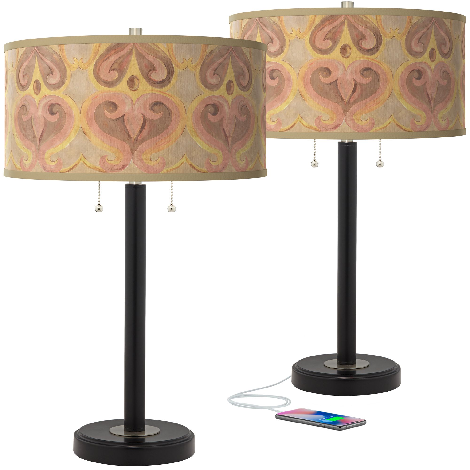Image Giclee Glow Arturo 25" Aurelia Shade Black USB Lamps Set of 2