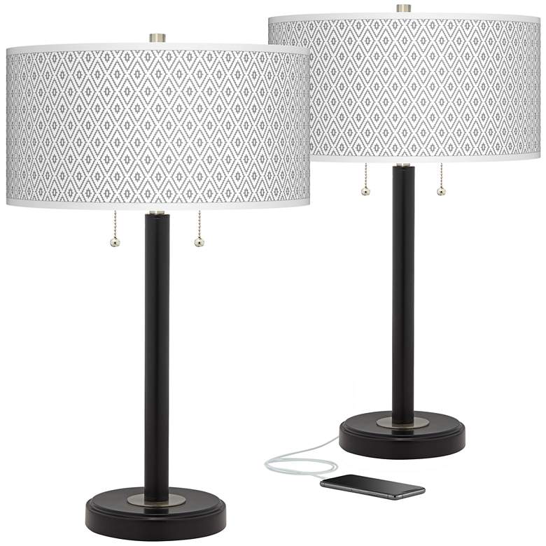 Image 1 Giclee Glow Arturo 25" Diamonds Black Bronze USB Table Lamps Set of 2