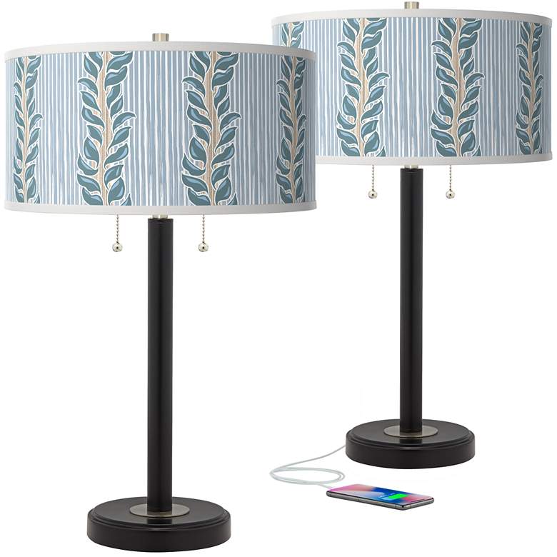 Image 1 Giclee Glow Arturo 25" Drifting Petals Black Bronze USB Lamps Set of 2