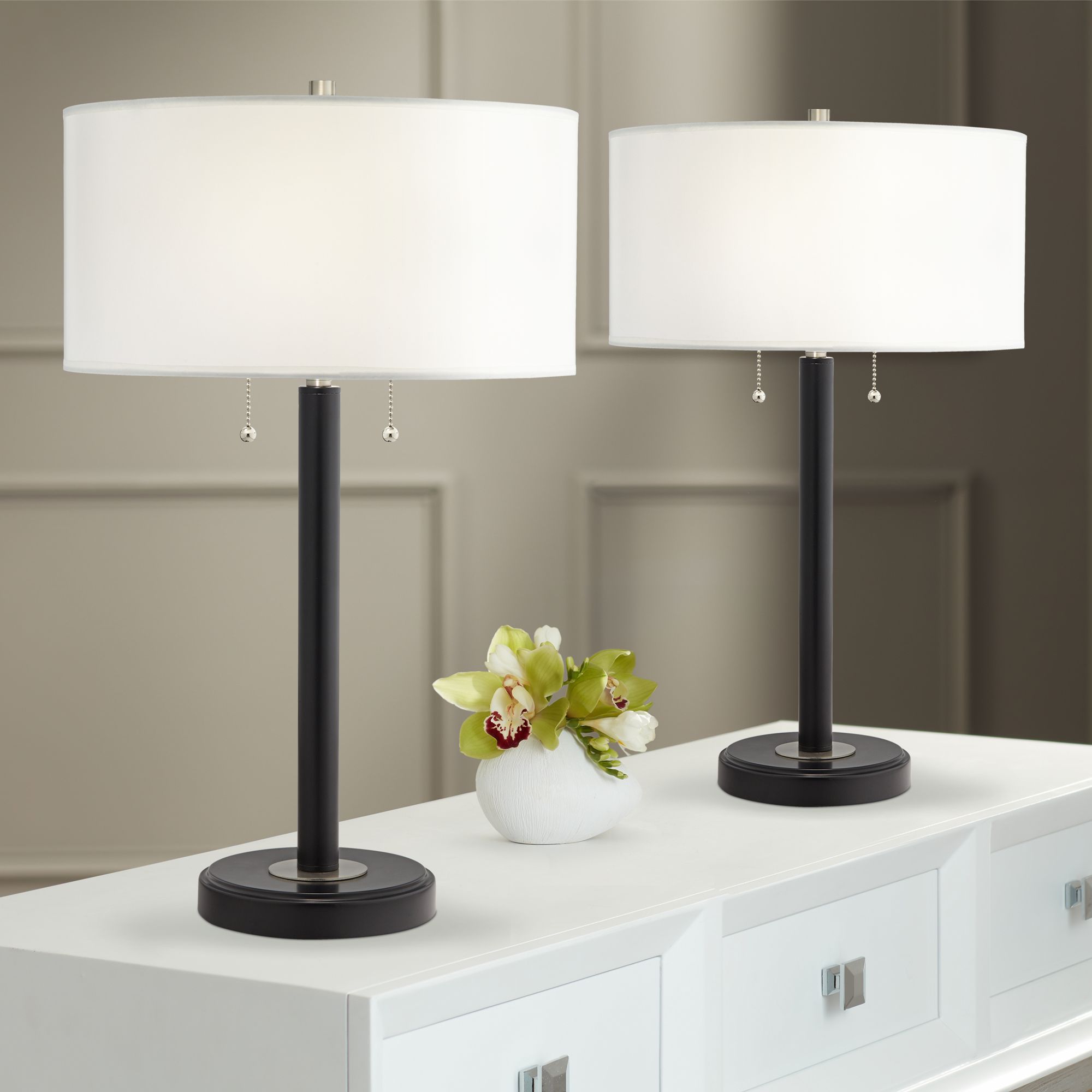 Image Giclee Glow Arturo 25" High Black Bronze USB Table Lamps Set of 2