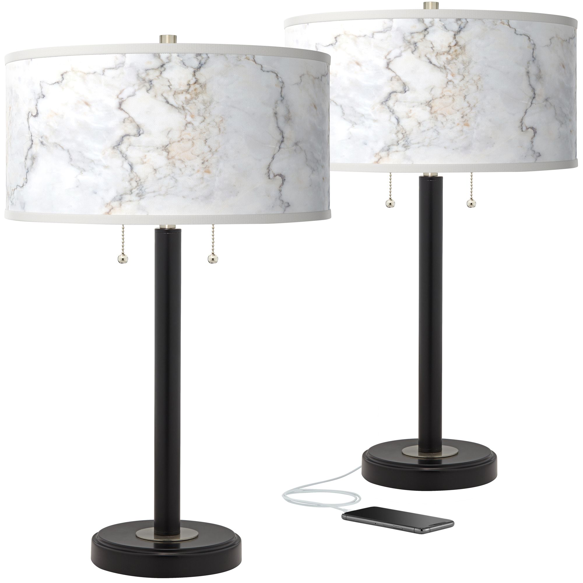 Image Giclee Glow Arturo 25" Marble Glow Shade Black USB Lamps Set of 2