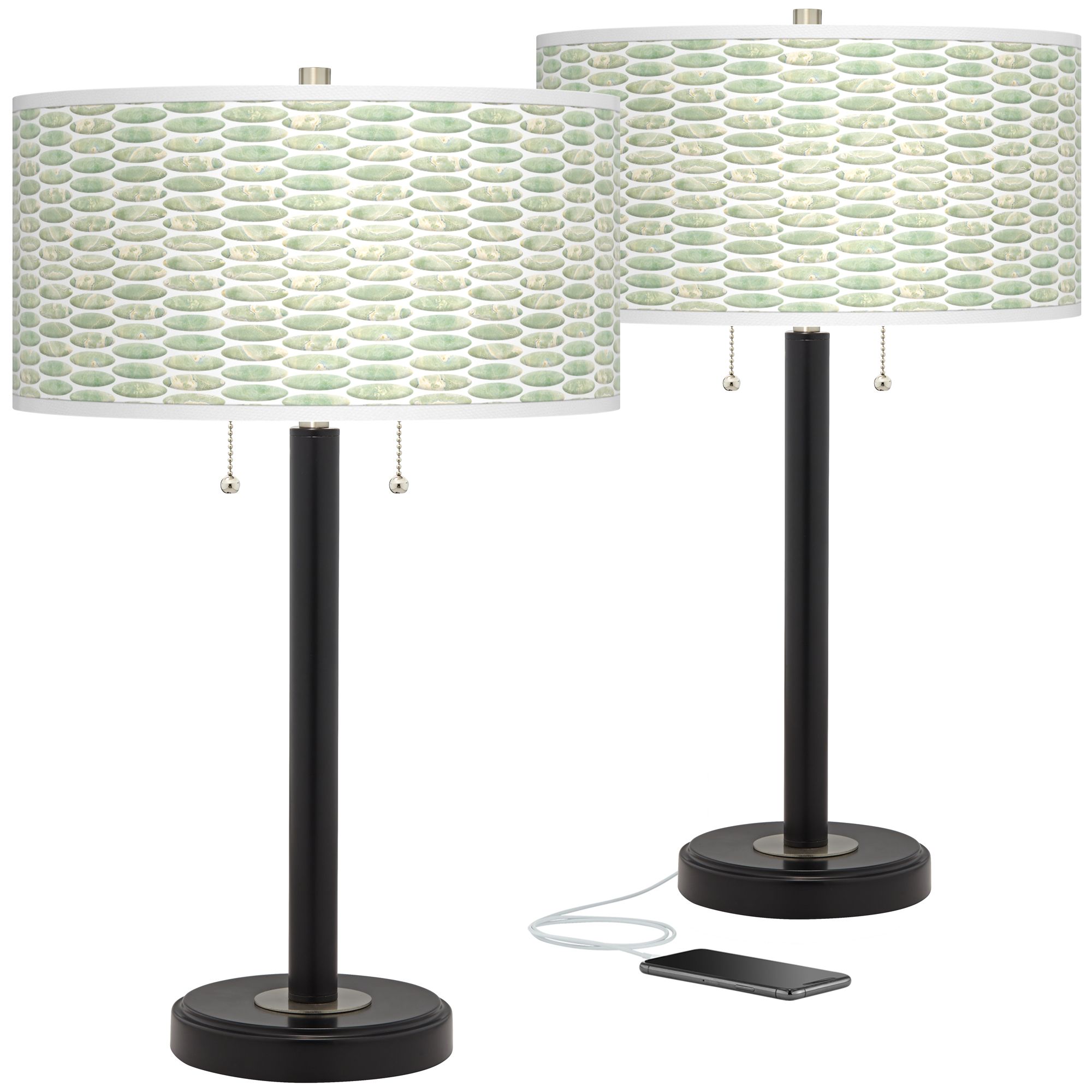 Image Giclee Glow Arturo 25" Oval Tempo Black USB Lamps Set of 2