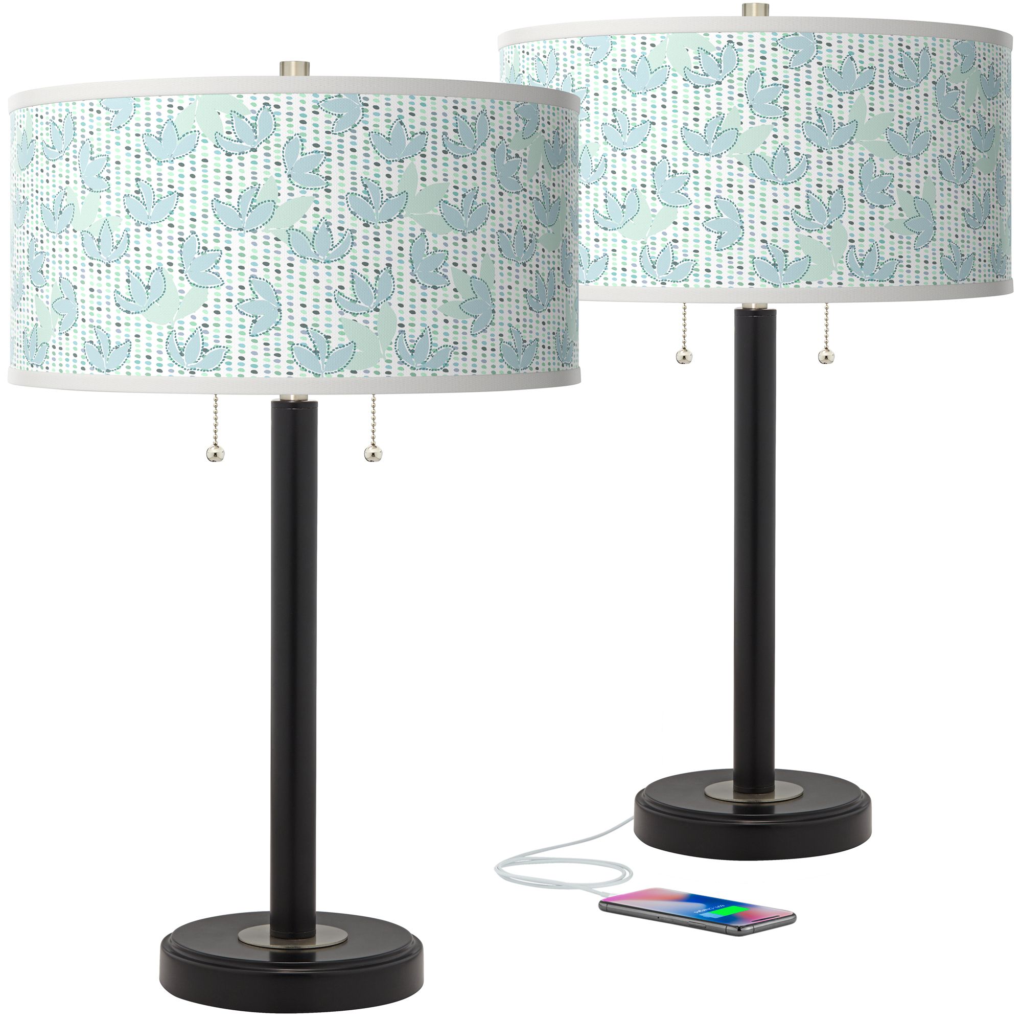 Image Giclee Glow Arturo 25" Spring Shade with Bronze USB Lamps Set of 2
