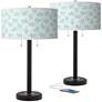 Giclee Glow Arturo 25" Spring Shade with Bronze USB Lamps Set of 2