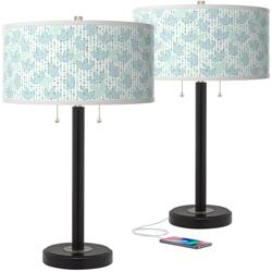 Giclee Glow Arturo 25&quot; Spring Shade with Bronze USB Lamps Set of 2