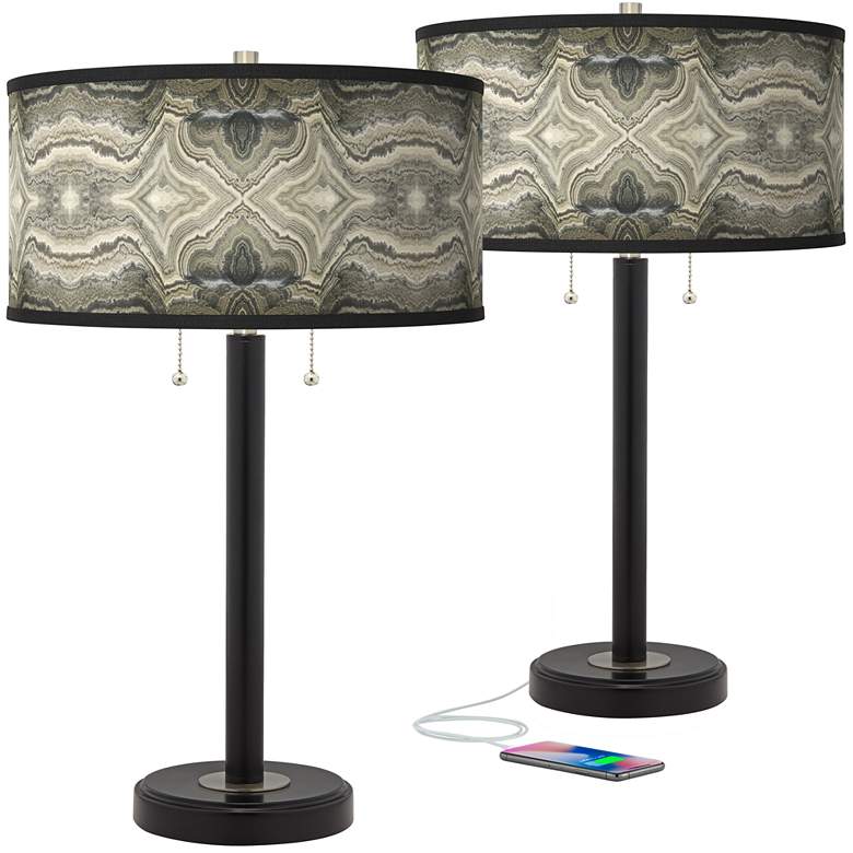 Image 1 Giclee Glow Arturo 25 inch Sprouting Marble Black USB Lamps Set of 2