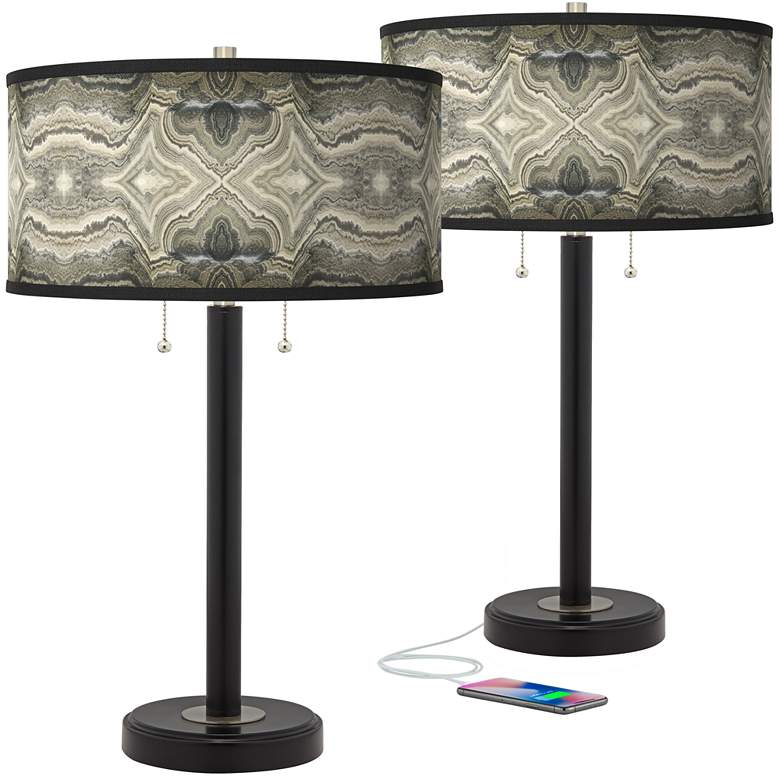 Image 1 Giclee Glow Arturo 25" Sprouting Marble Black USB Lamps Set of 2