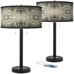 Giclee Glow Arturo 25&quot; Sprouting Marble Black USB Lamps Set of 2