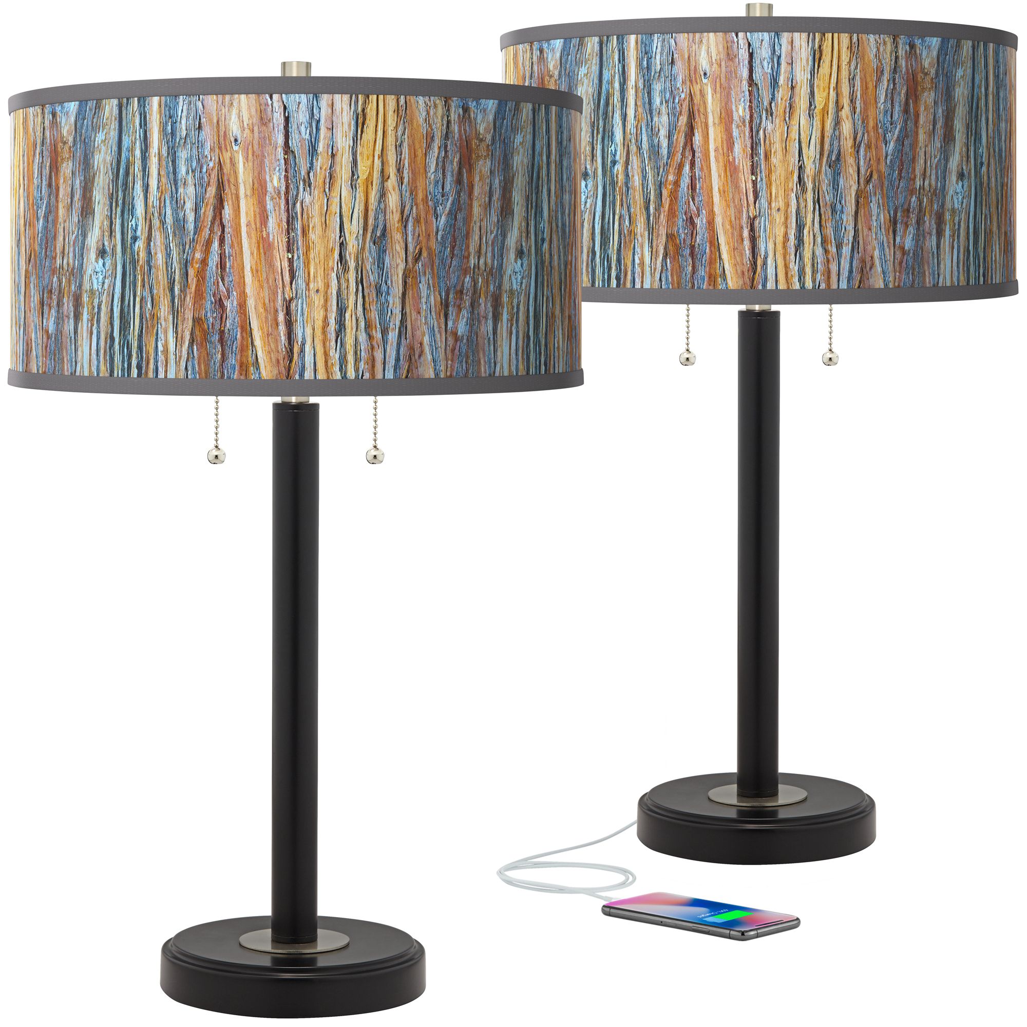 Image Giclee Glow Arturo 25" Striking Bark Black USB Table Lamps Set of 2