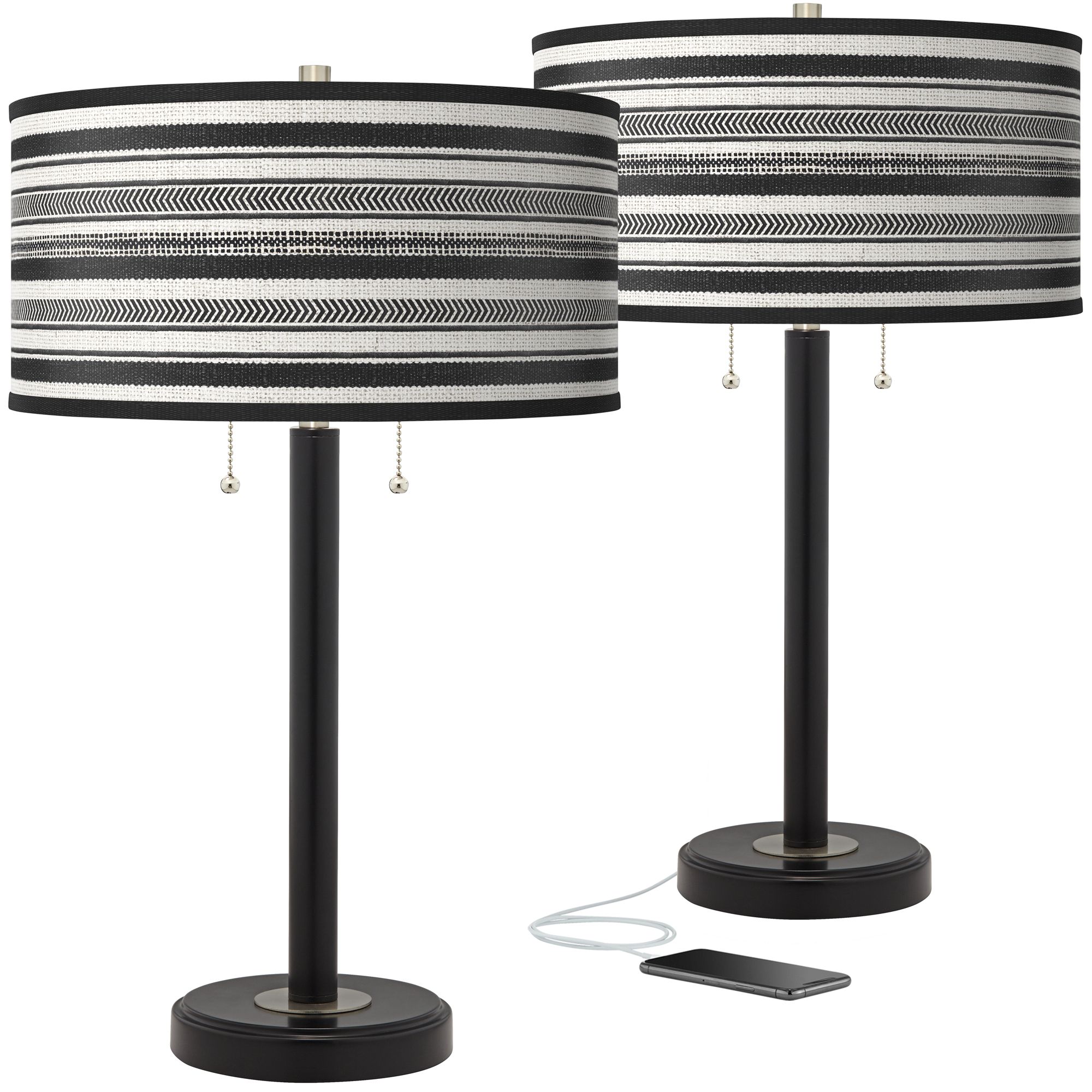 Image Giclee Glow Arturo 25" Stripes Noir Black USB Table Lamps Set of 2