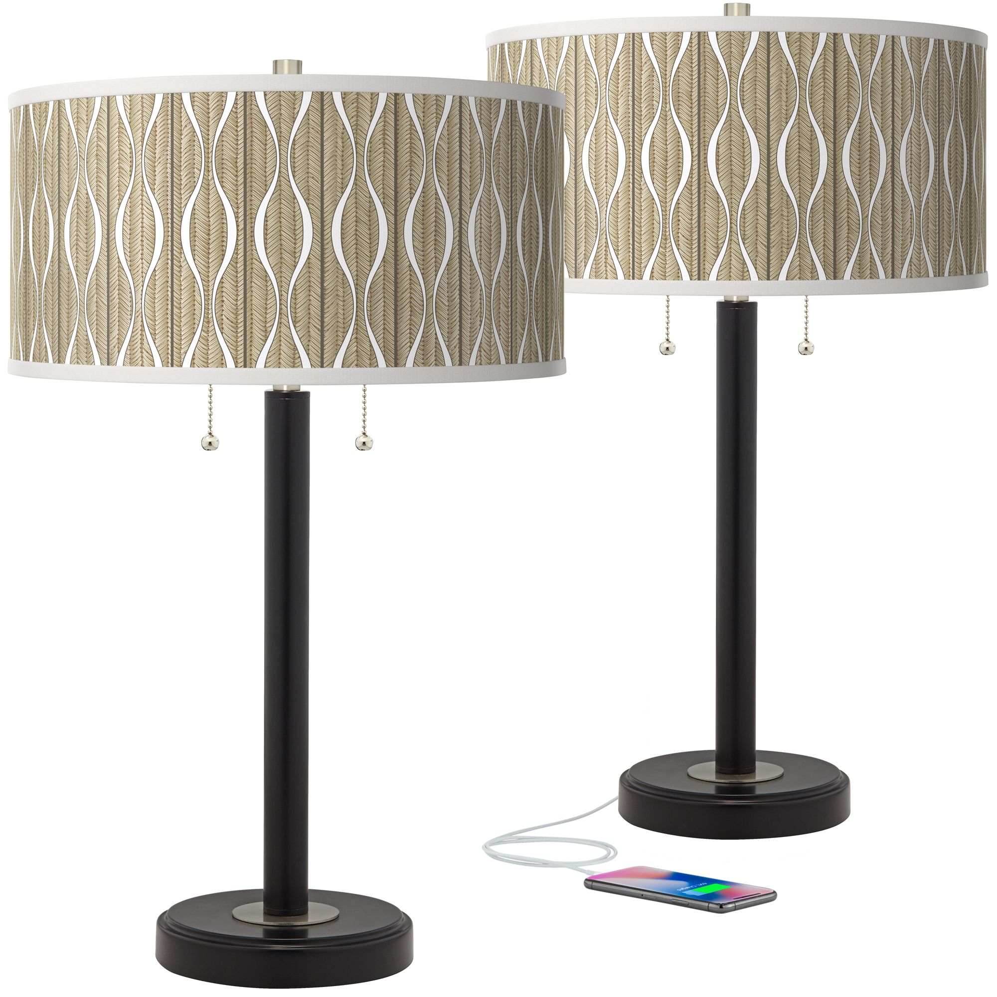 Image Giclee Glow Arturo 25" Swell Shade Black USB Table Lamps Set of 2