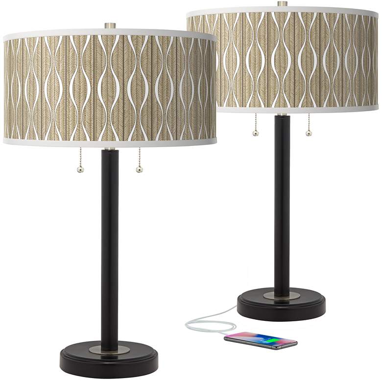Image 1 Giclee Glow Arturo 25" Swell Shade Black USB Table Lamps Set of 2
