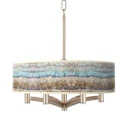 Giclee Glow Ava 20&quot; 6-Light Marble Jewel Shade and Nickel Drum Pendant