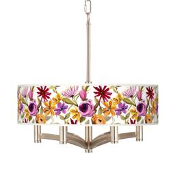 Giclee Glow Ava 20"Wide 6-Light Bountiful Blooms Nickel Chandelier