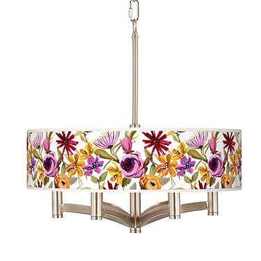 Giclee Glow Ava 20"Wide 6-Light Bountiful Blooms Nickel Chandelier