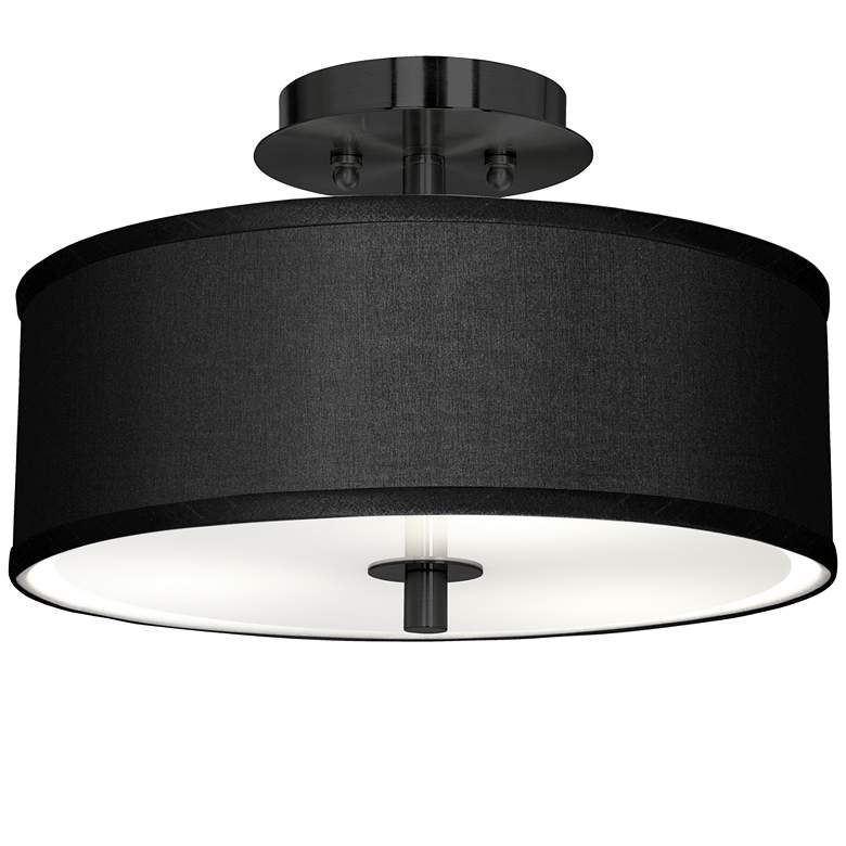 Image 1 Giclee Glow Black Faux Silk 14 inch Wide Black Finish Ceiling Light