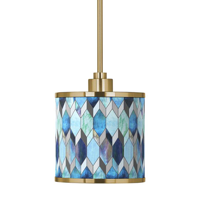 Image 3 Giclee Glow Blue Mosaic Shade 7 inch Wide Modern Gold Mini Pendant Light more views