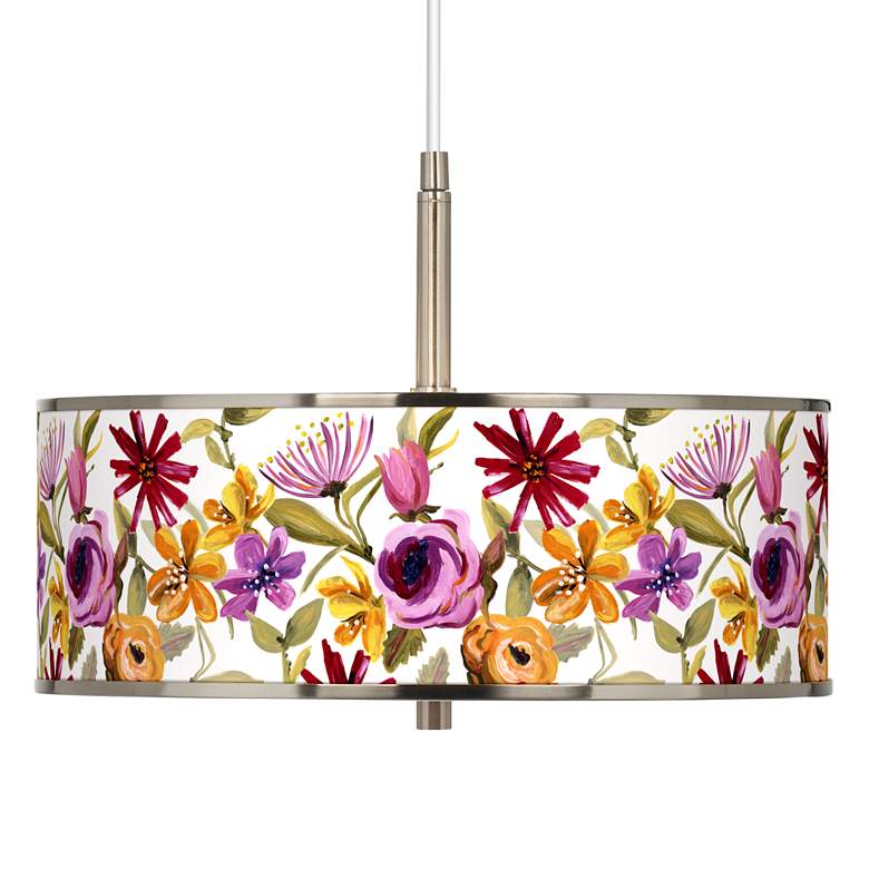 Image 1 Giclee Glow Bountiful Blooms Pattern 16" Wide Drum Pendant Light