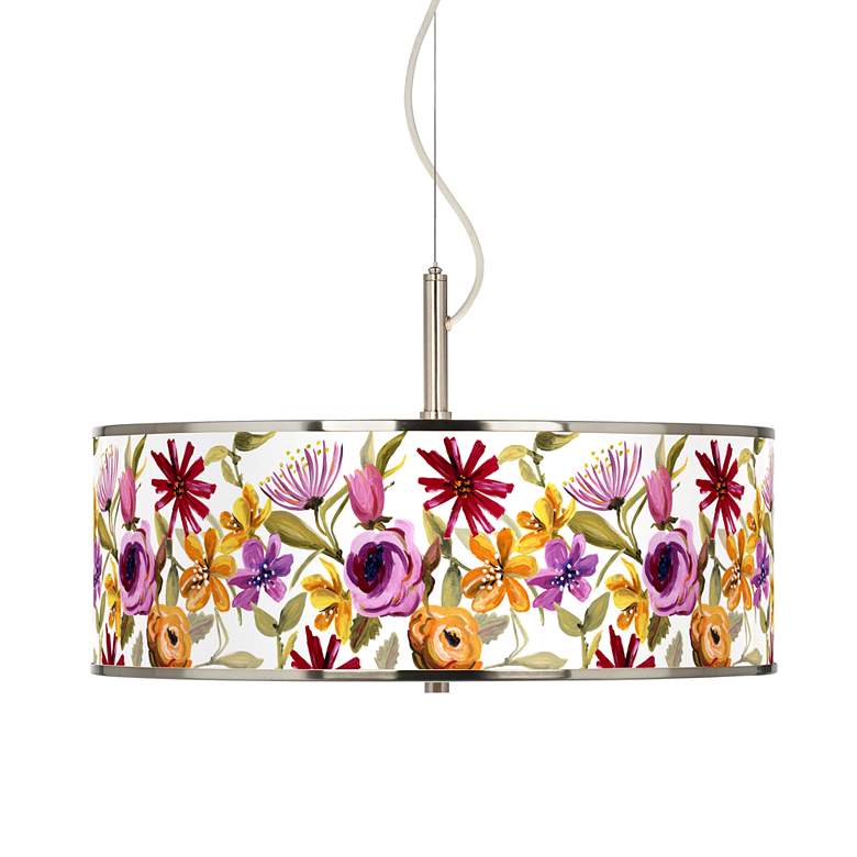 Image 1 Giclee Glow Bountiful Blooms Pattern 20" Wide Drum Shade Pendant Light