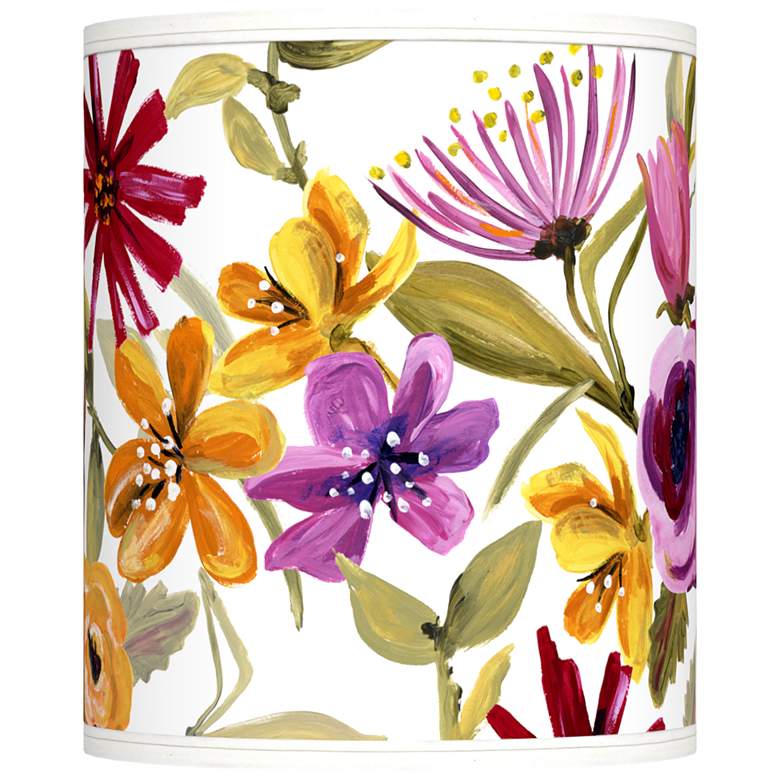 Image 1 Giclee Glow Bountiful Blooms Pattern Tall Drum Lamp Shade 10x10x12 (Spider)