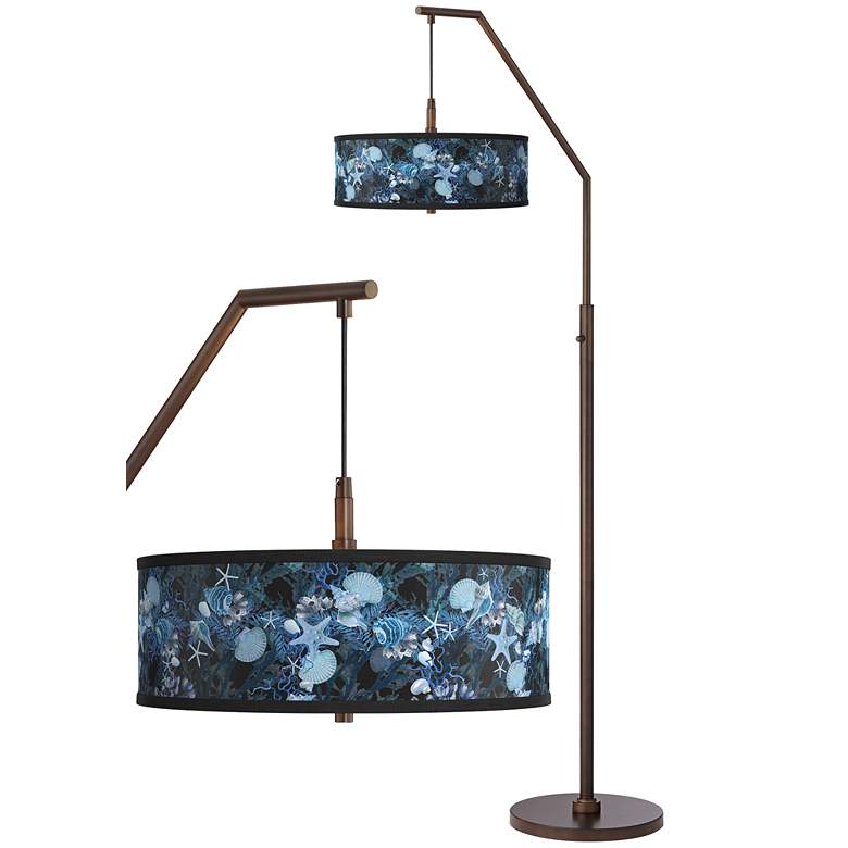 Image 1 Giclee Glow Downbridge 71 1/2" Blue Seas Shade Bronze Arc Floor Lamp