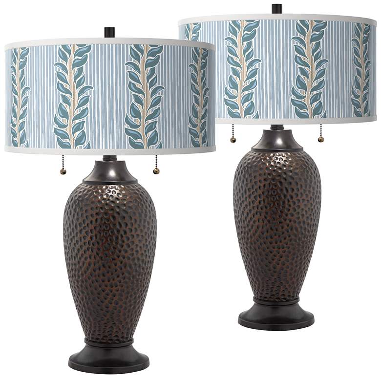 Image 1 Giclee Glow Drifting Petals 24 1/2" Hammered Bronze Lamps Set of 2