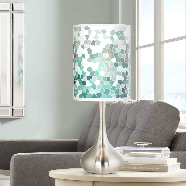Image 1 Giclee Glow Droplet 23 1/2" Aqua Mosaic Shade Modern Table Lamp