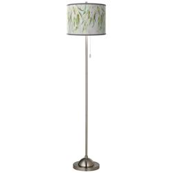 Giclee Glow Eucalyptus Shade 62&quot; Brushed Nickel Pull Chain Floor Lamp