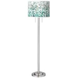 Giclee Glow Garth 63&quot; 2-Light Aqua Mosaic Shade Nickel Floor Lamp