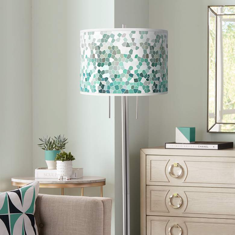 Image 1 Giclee Glow Garth 63" 2-Light Aqua Mosaic Shade Nickel Floor Lamp