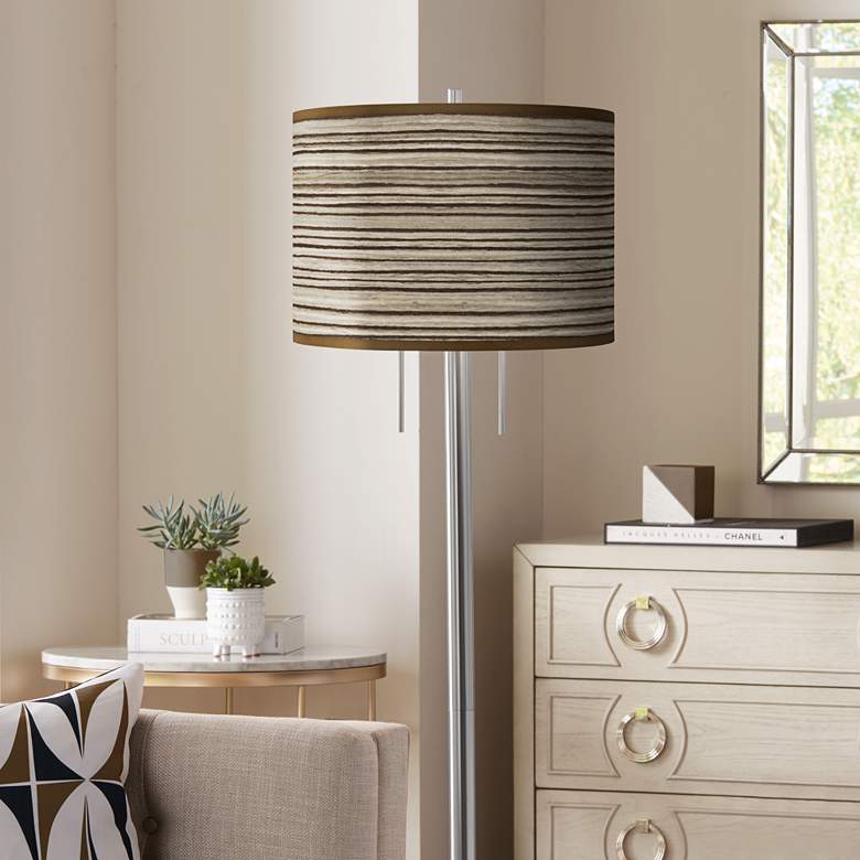 Image 1 Giclee Glow Garth 63" Cedar Zebrawood Shade Brushed Nickel Floor Lamp
