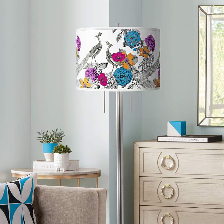 Image 1 Giclee Glow Garth 63" High Peacocks in the Garden Shade Floor Lamp