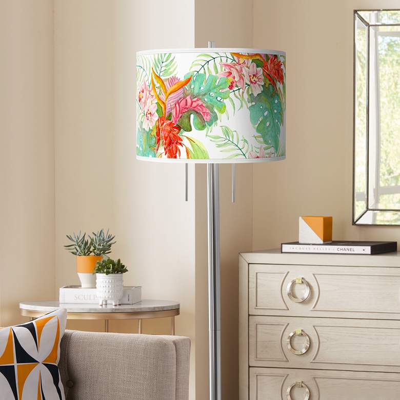 Image 1 Giclee Glow Garth 63" Island Floral Shade Brushed Nickel Floor Lamp