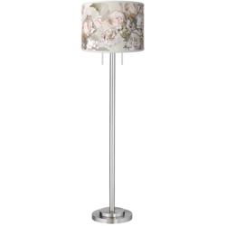 Giclee Glow Garth 63&quot; Rosy Blossoms Shade Brushed Nickel Floor Lamp