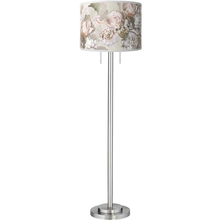 Image 2 Giclee Glow Garth 63" Rosy Blossoms Shade Brushed Nickel Floor Lamp