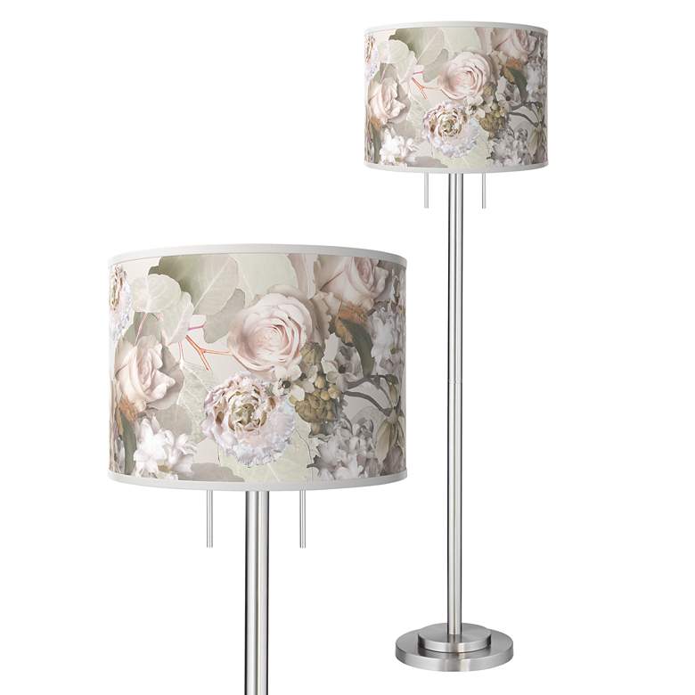 Image 1 Giclee Glow Garth 63" Rosy Blossoms Shade Brushed Nickel Floor Lamp