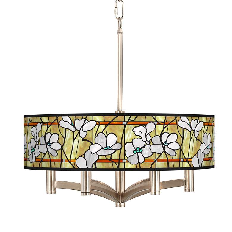 Image 1 Giclee Glow Magnolia Mosaic 20 inch 6-Light Nickel Pendant Chandelier