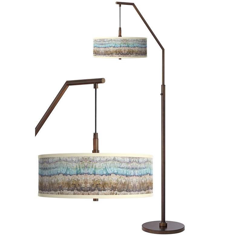 Image 1 Giclee Glow Marble Jewel Shade 71 1/2" Bronze Offset Arm Floor Lamp