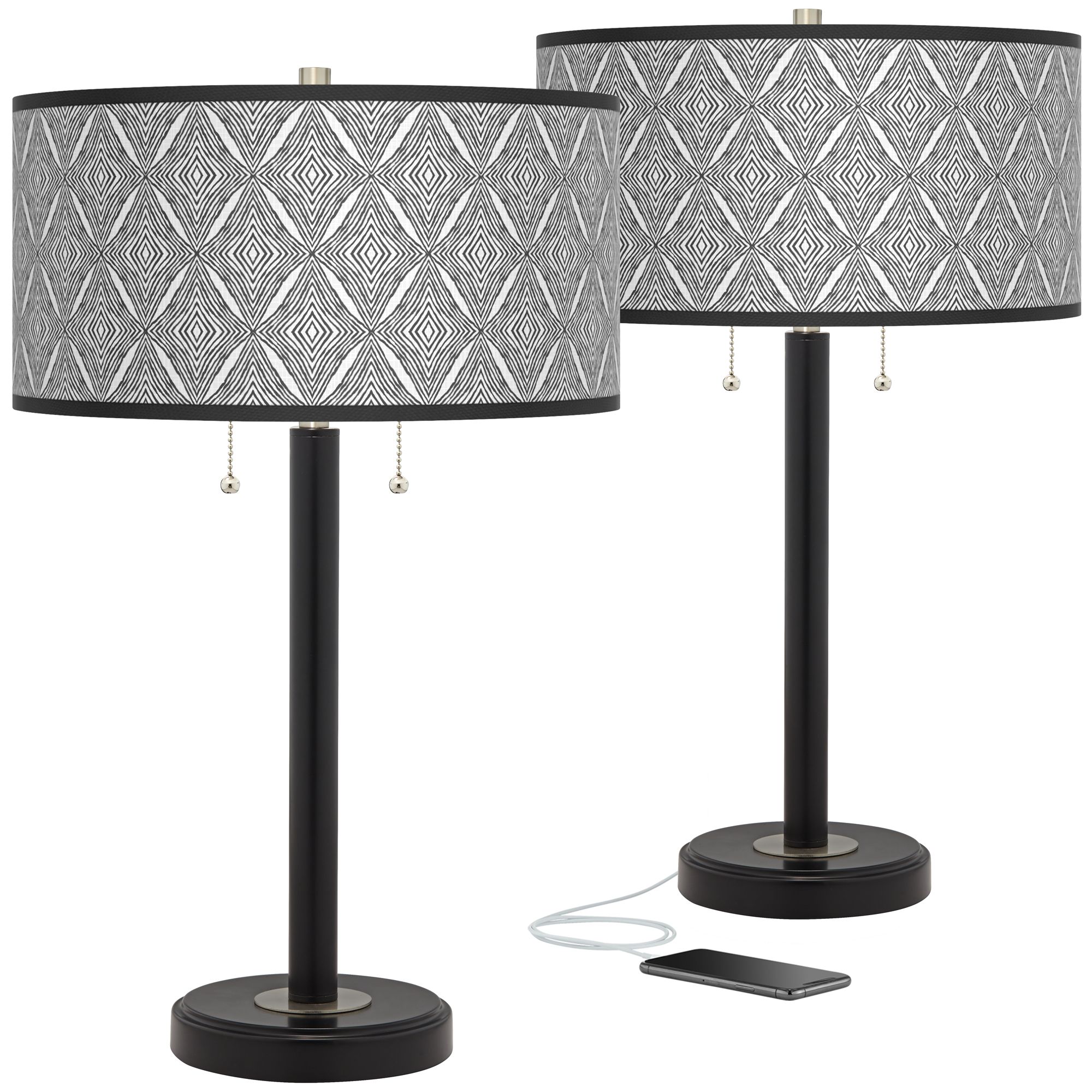 Image Giclee Glow Moroccan Diamonds 25" Arturo Black USB Lamps Set of 2
