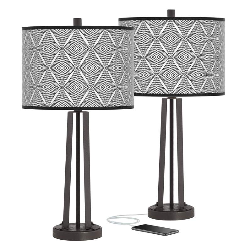 Image 1 Giclee Glow Moroccan Diamonds II Susan Dark Bronze USB Table Lamps Set of 2