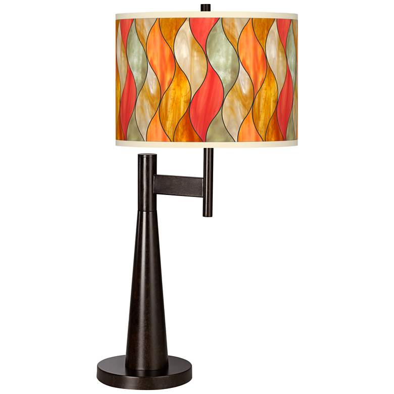 Image 1 Giclee Glow Novo 30 3/4" and Flame Mosaic Shade Bronze Table Lamp